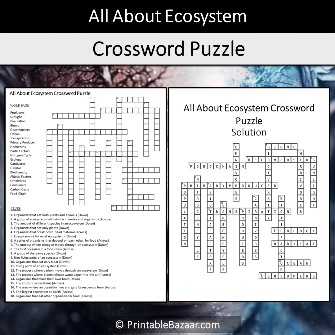 All About Ecosystem Crossword Puzzle Worksheet Activity Printable PDF