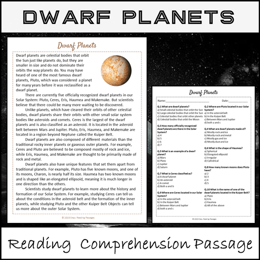 Dwarf Planets Reading Comprehension Passage and Questions | Printable PDF