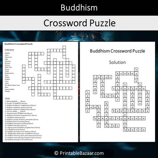 Buddhism Crossword Puzzle Worksheet Activity Printable PDF