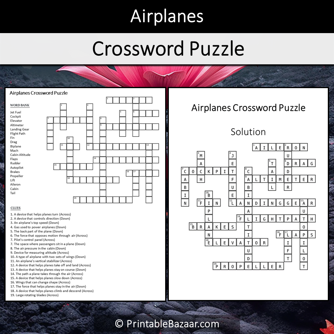 Airplanes Crossword Puzzle Worksheet Activity Printable PDF
