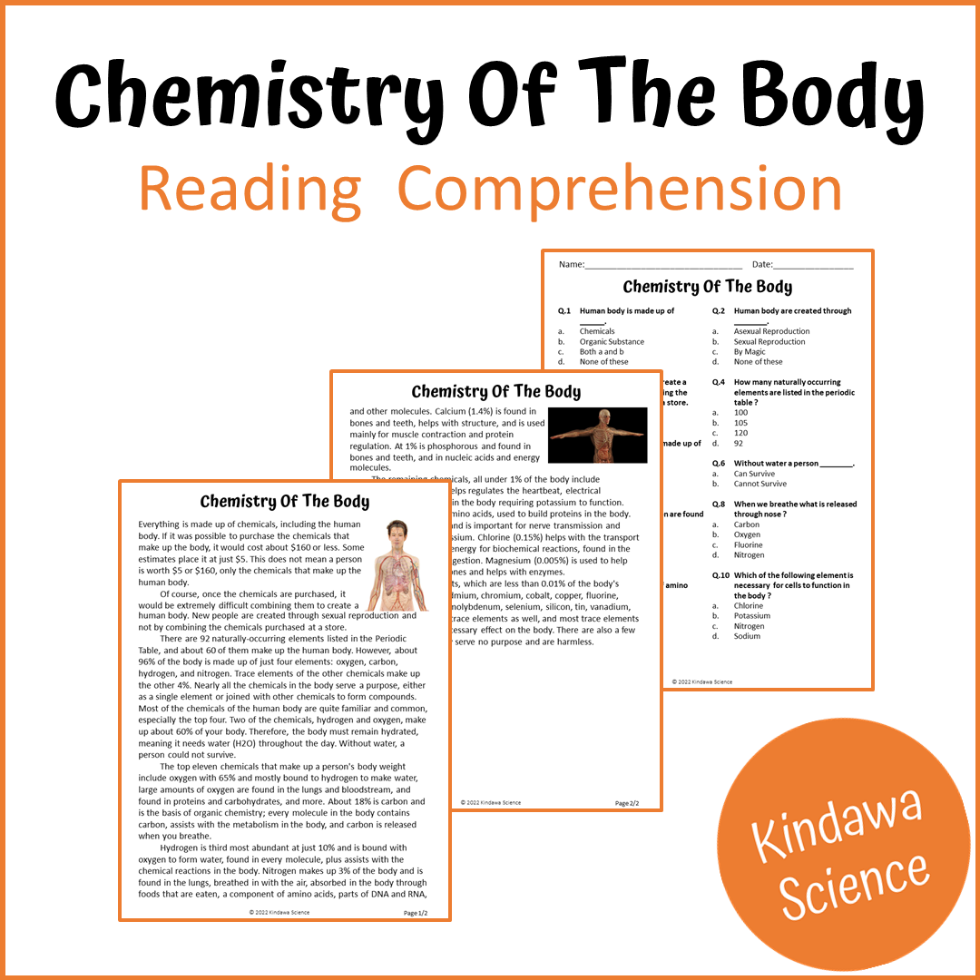 Chemistry Of The Body Reading Comprehension Passage and Questions | Printable PDF