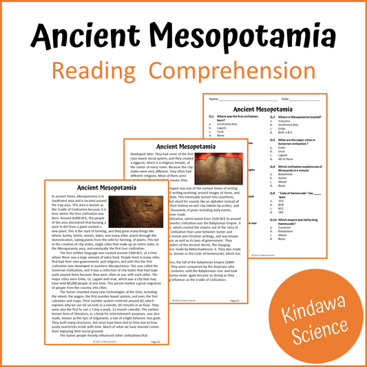 Ancient Mesopotamia Reading Comprehension Passage and Questions | Printable PDF