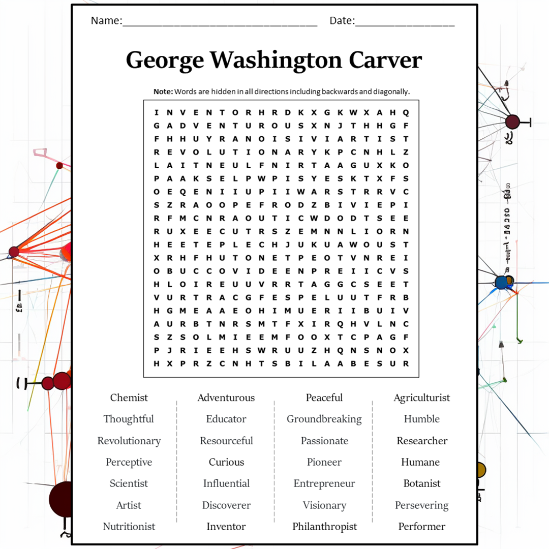 George Washington Carver Word Search Puzzle Worksheet Activity PDF