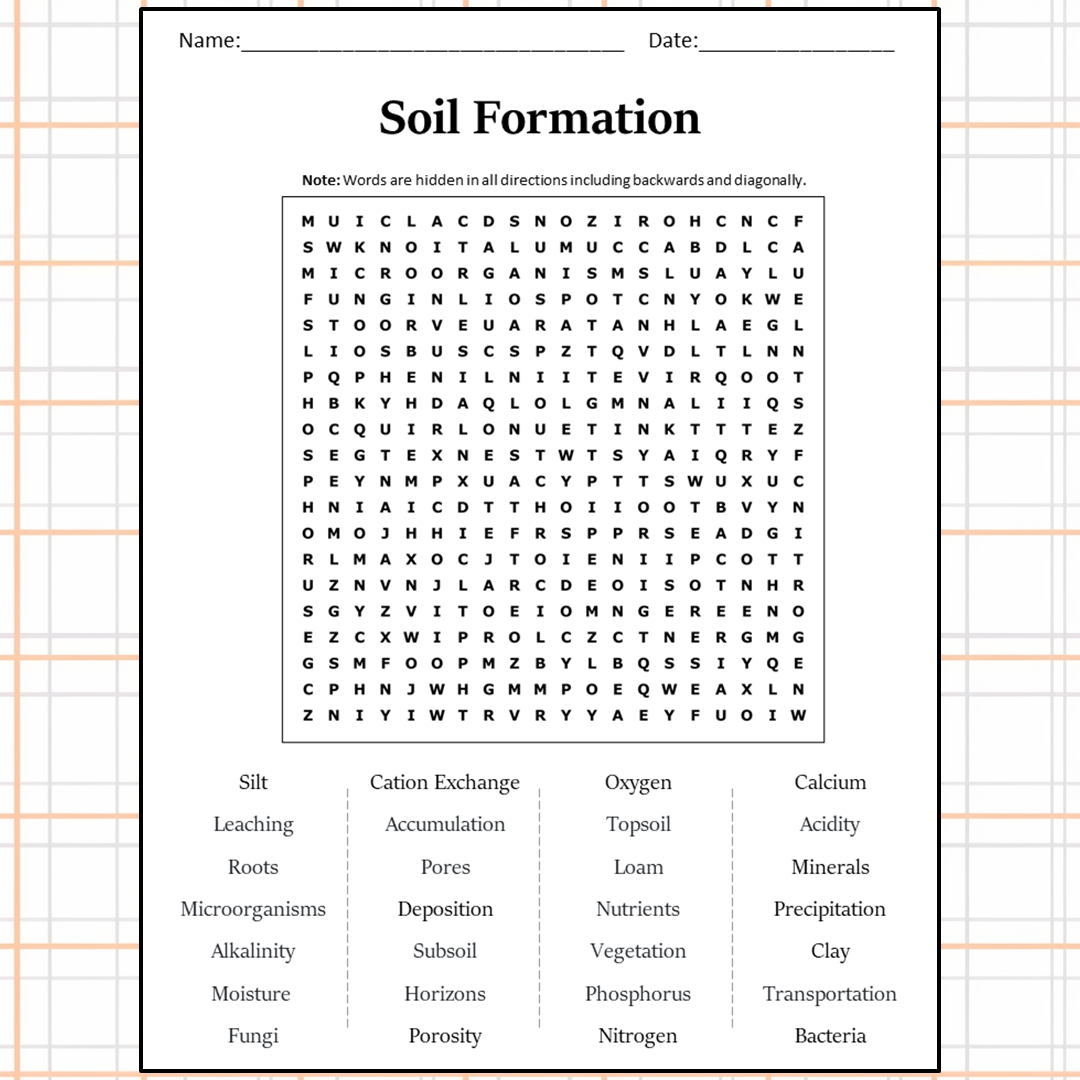 Soil Formation Word Search Puzzle Worksheet Activity PDF
