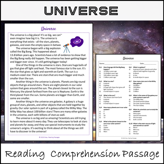 Universe Reading Comprehension Passage and Questions | Printable PDF