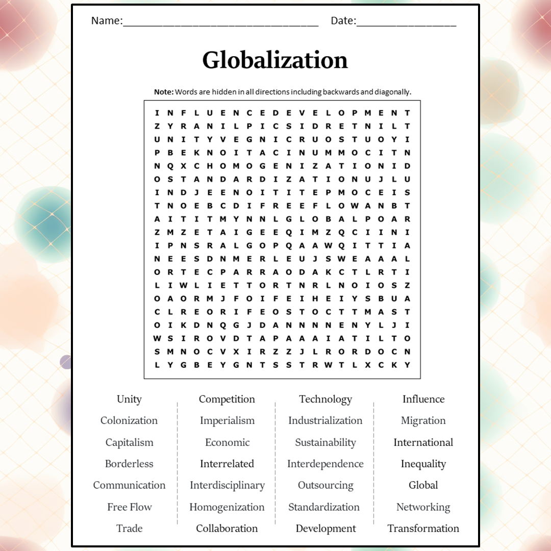 Globalization Word Search Puzzle Worksheet Activity PDF