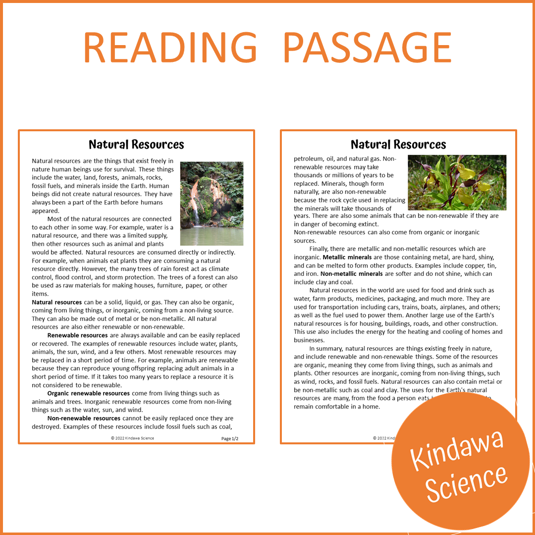 Natural Resources Reading Comprehension Passage and Questions | Printable PDF
