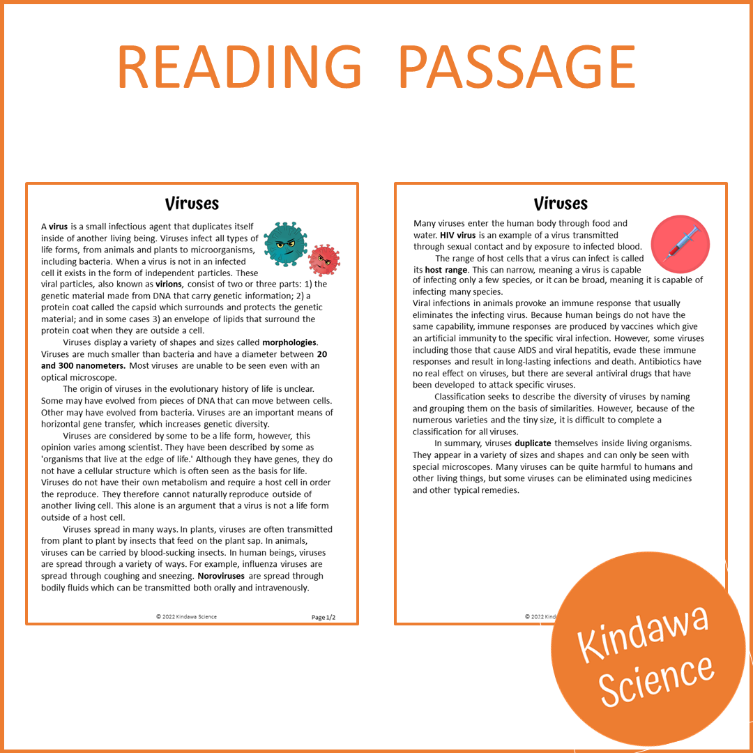 Viruses Reading Comprehension Passage and Questions | Printable PDF