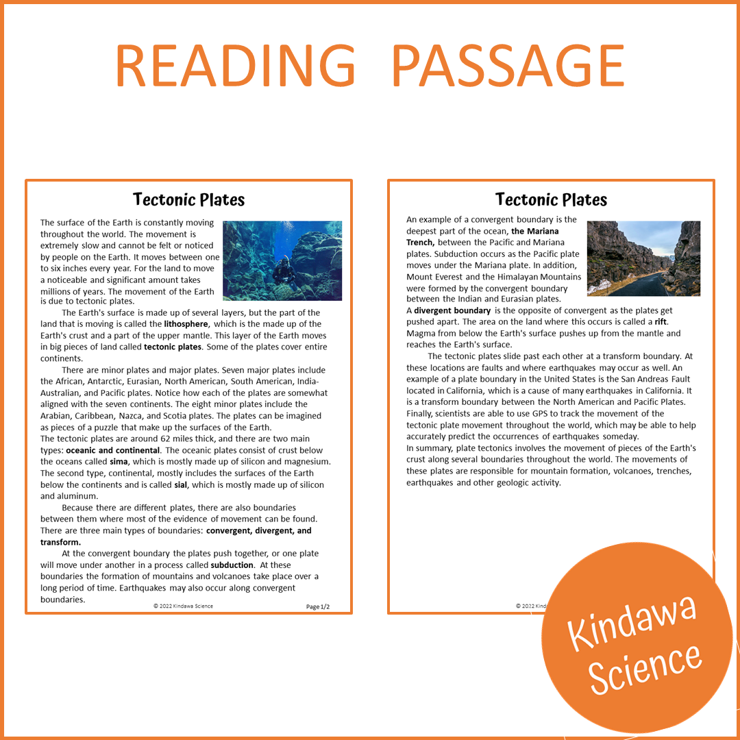 Tectonic Plates Reading Comprehension Passage and Questions | Printable PDF