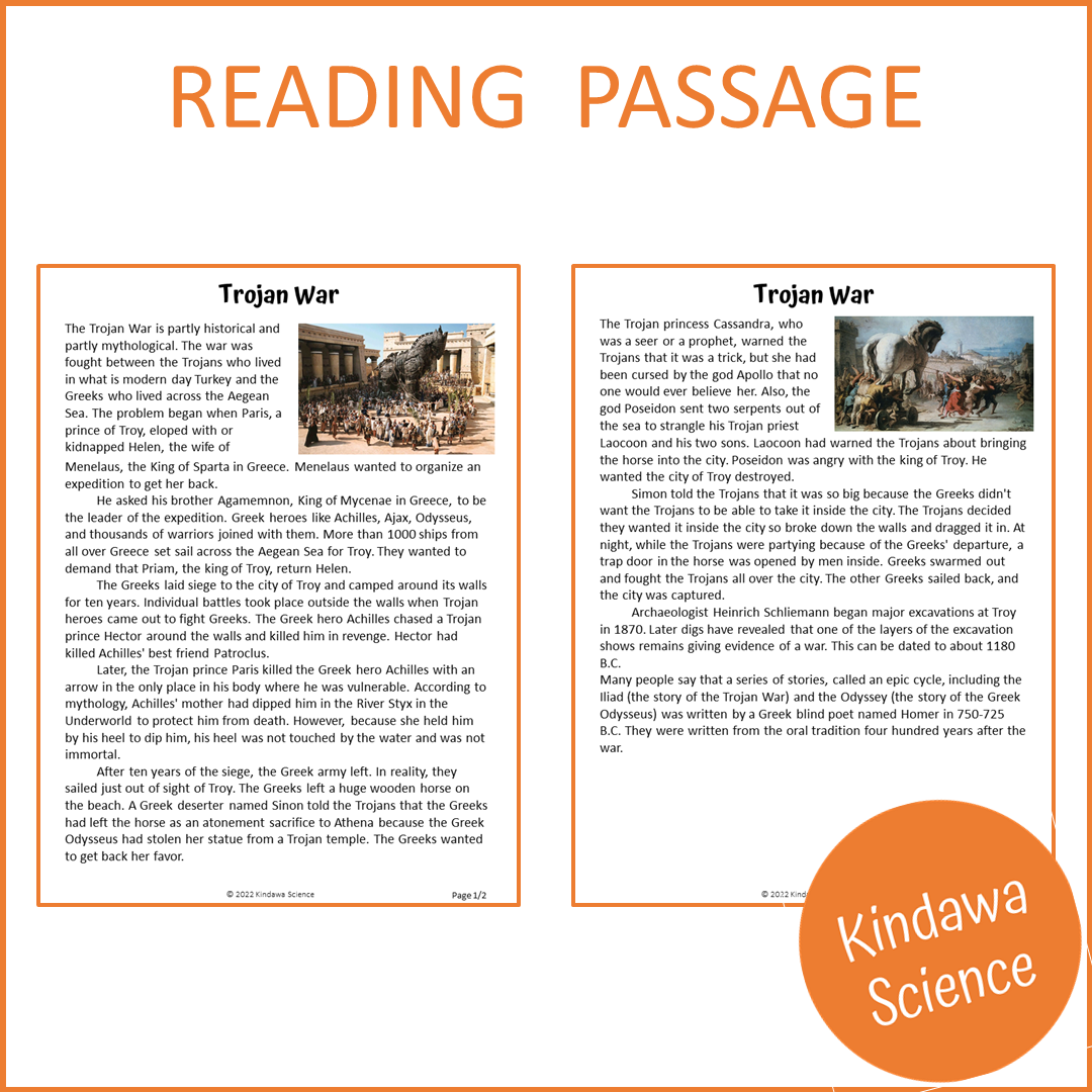Trojan War Reading Comprehension Passage and Questions | Printable PDF