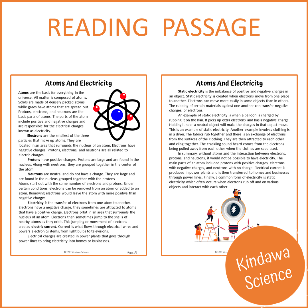 Atoms And Electricity Reading Comprehension Passage and Questions | Printable PDF