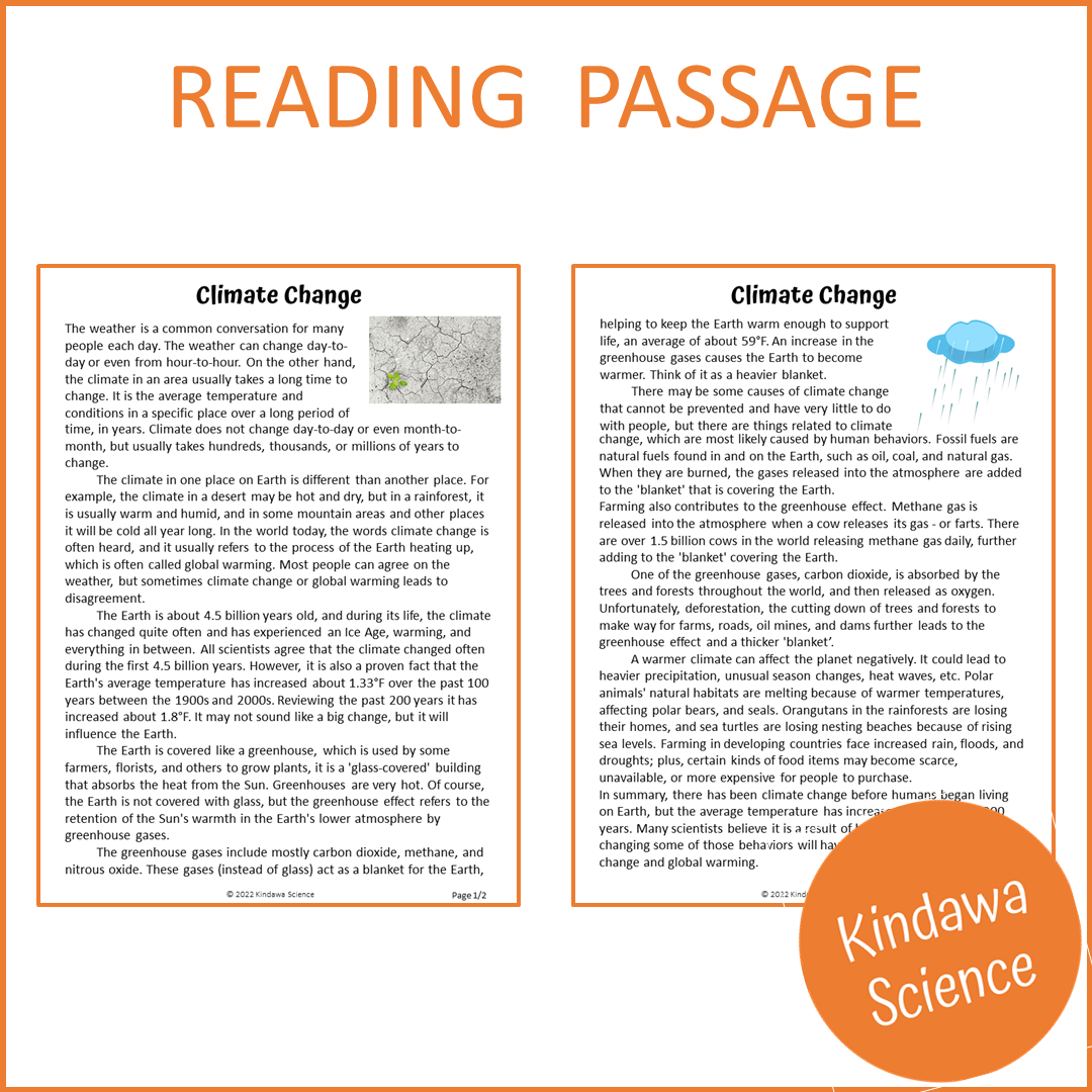 Climate Change Reading Comprehension Passage and Questions | Printable PDF