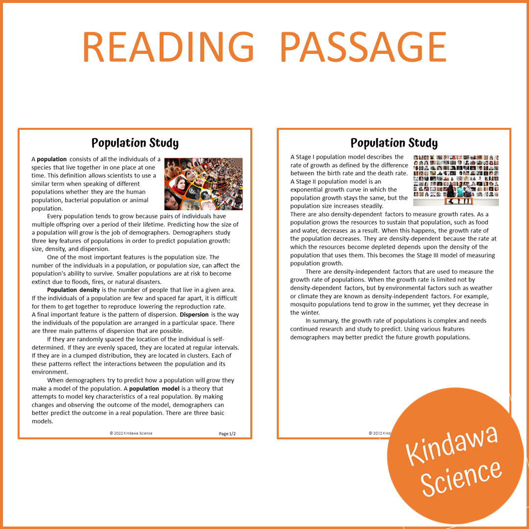 Population Study Reading Comprehension Passage and Questions | Printable PDF