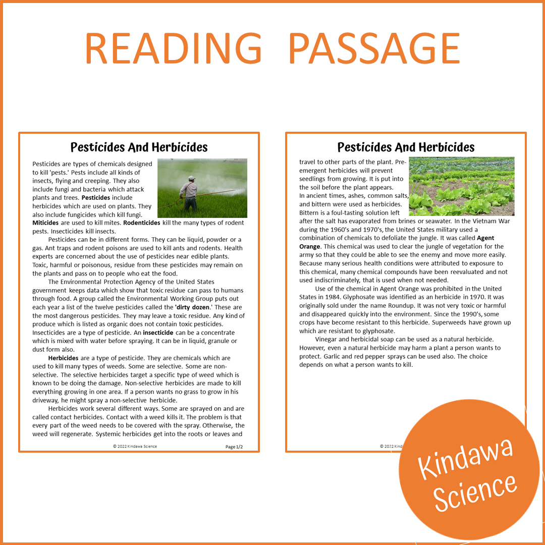 Pesticides And Herbicides Reading Comprehension Passage and Questions | Printable PDF