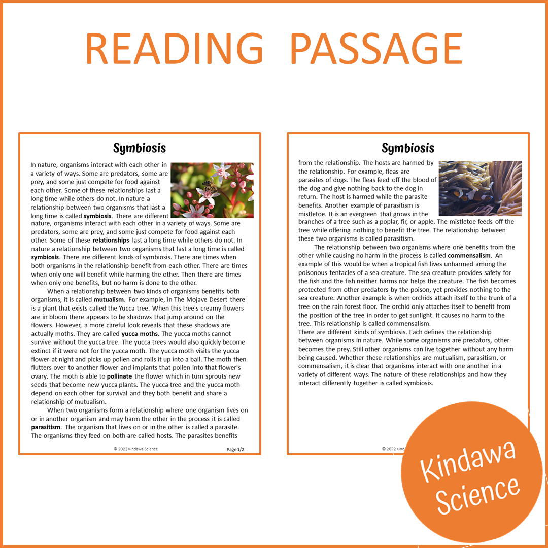 Symbiosis Reading Comprehension Passage and Questions | Printable PDF