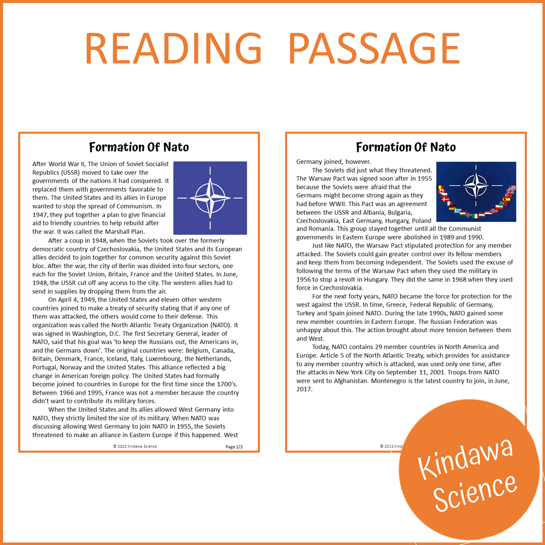 Formation Of Nato Reading Comprehension Passage and Questions | Printable PDF
