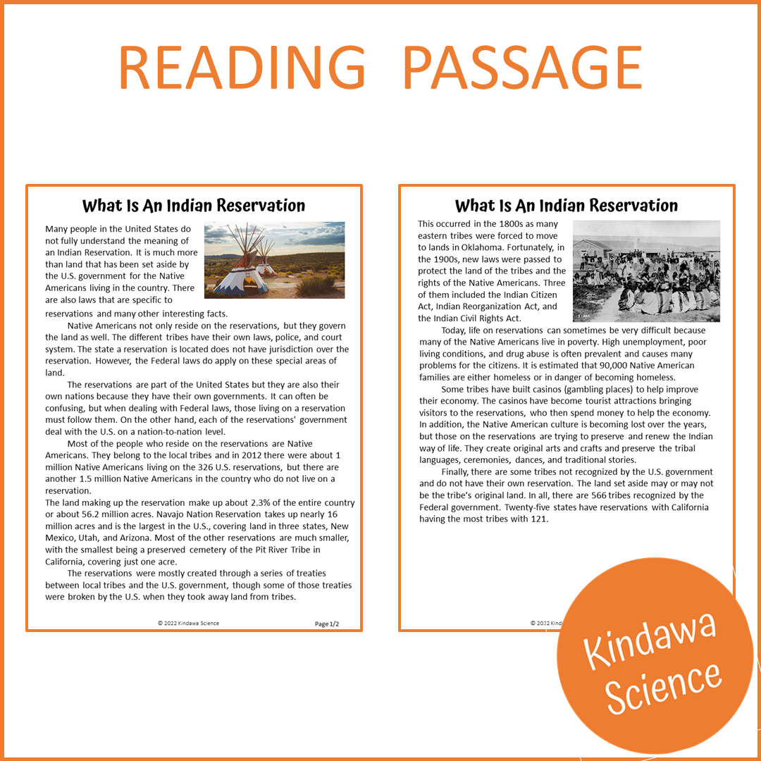 What Is An Indian Reservation Reading Comprehension Passage and Questions | Printable PDF