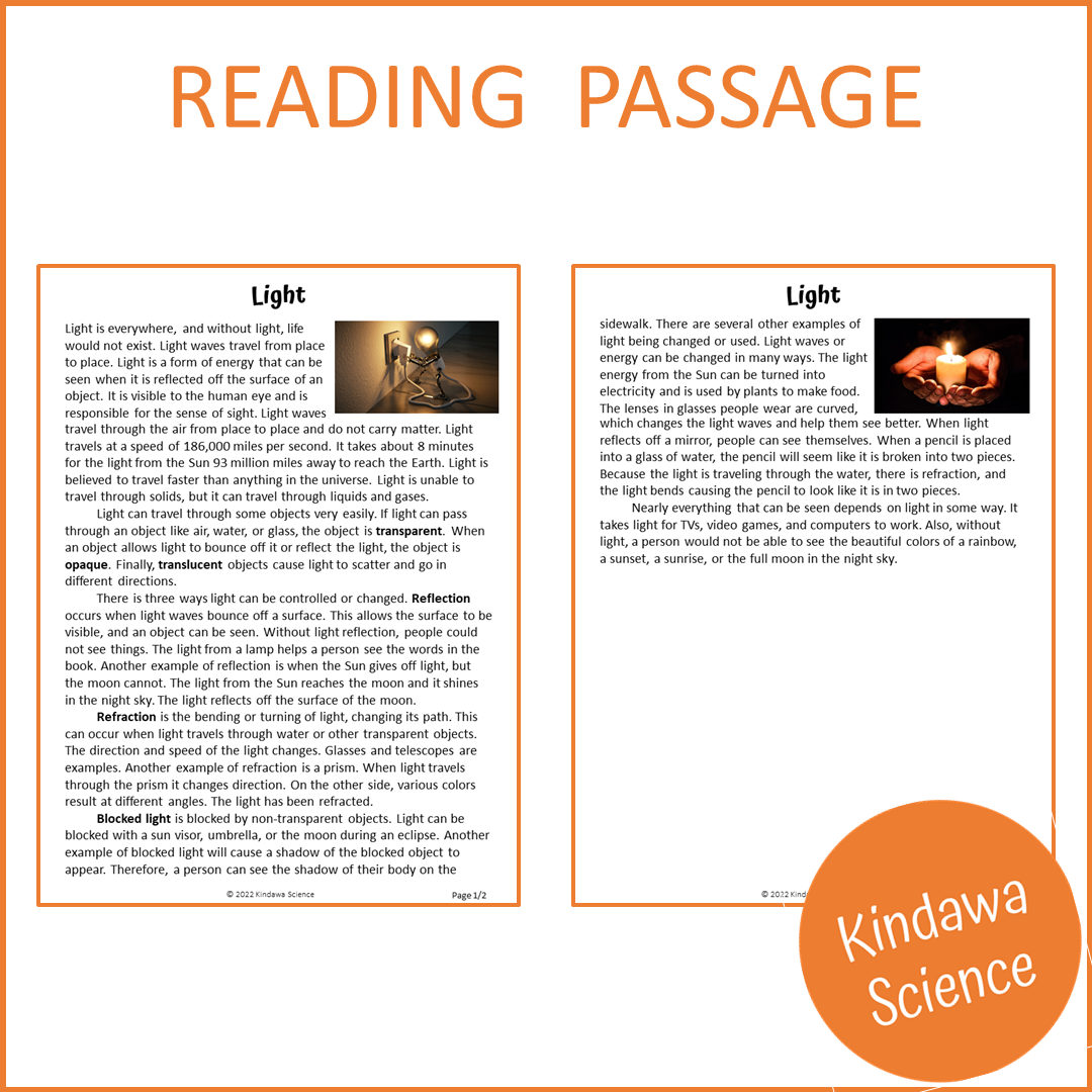 Light Reading Comprehension Passage and Questions | Printable PDF