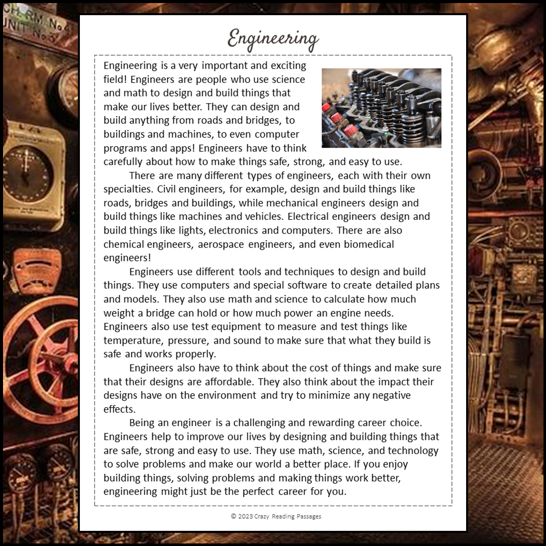 Engineering Reading Comprehension Passage and Questions | Printable PDF