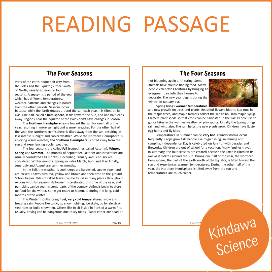 The Four Seasons Reading Comprehension Passage and Questions | Printable PDF
