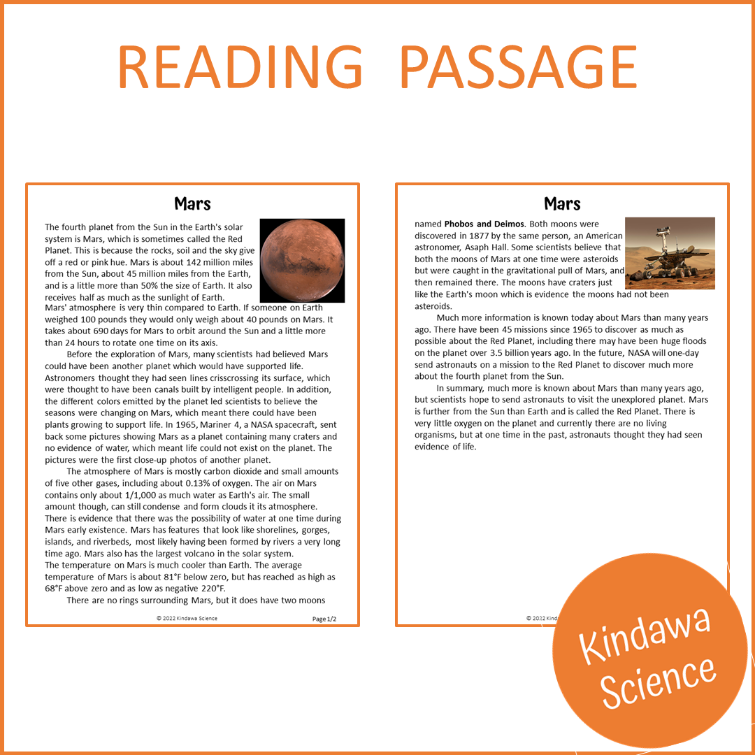 Mars Reading Comprehension Passage and Questions | Printable PDF