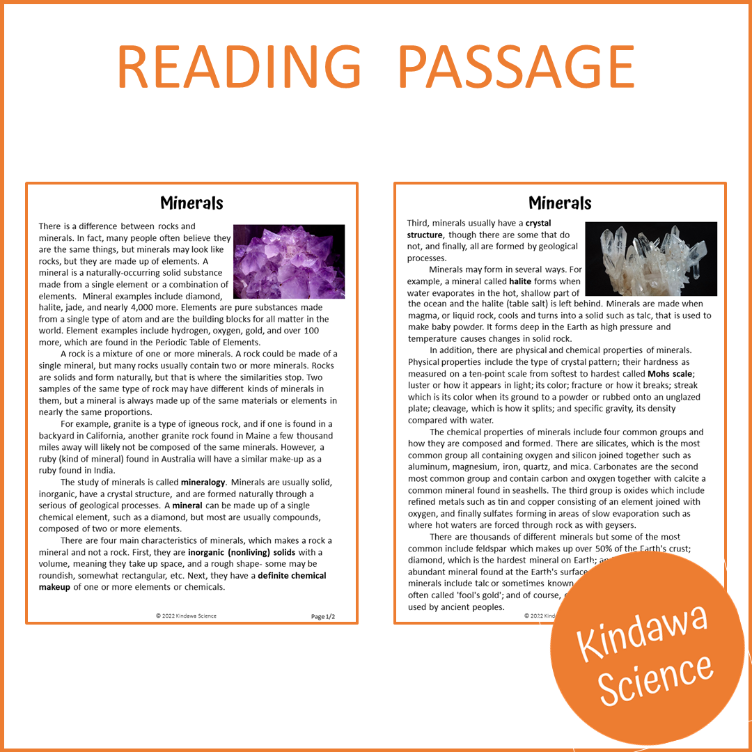 Minerals Reading Comprehension Passage and Questions | Printable PDF