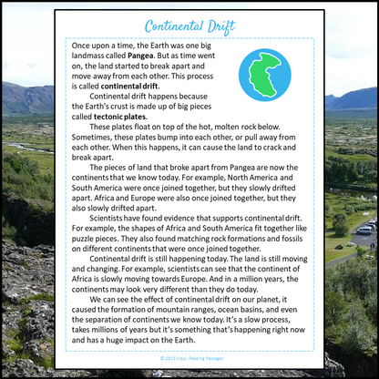 Continental Drift Reading Comprehension Passage and Questions | Printable PDF