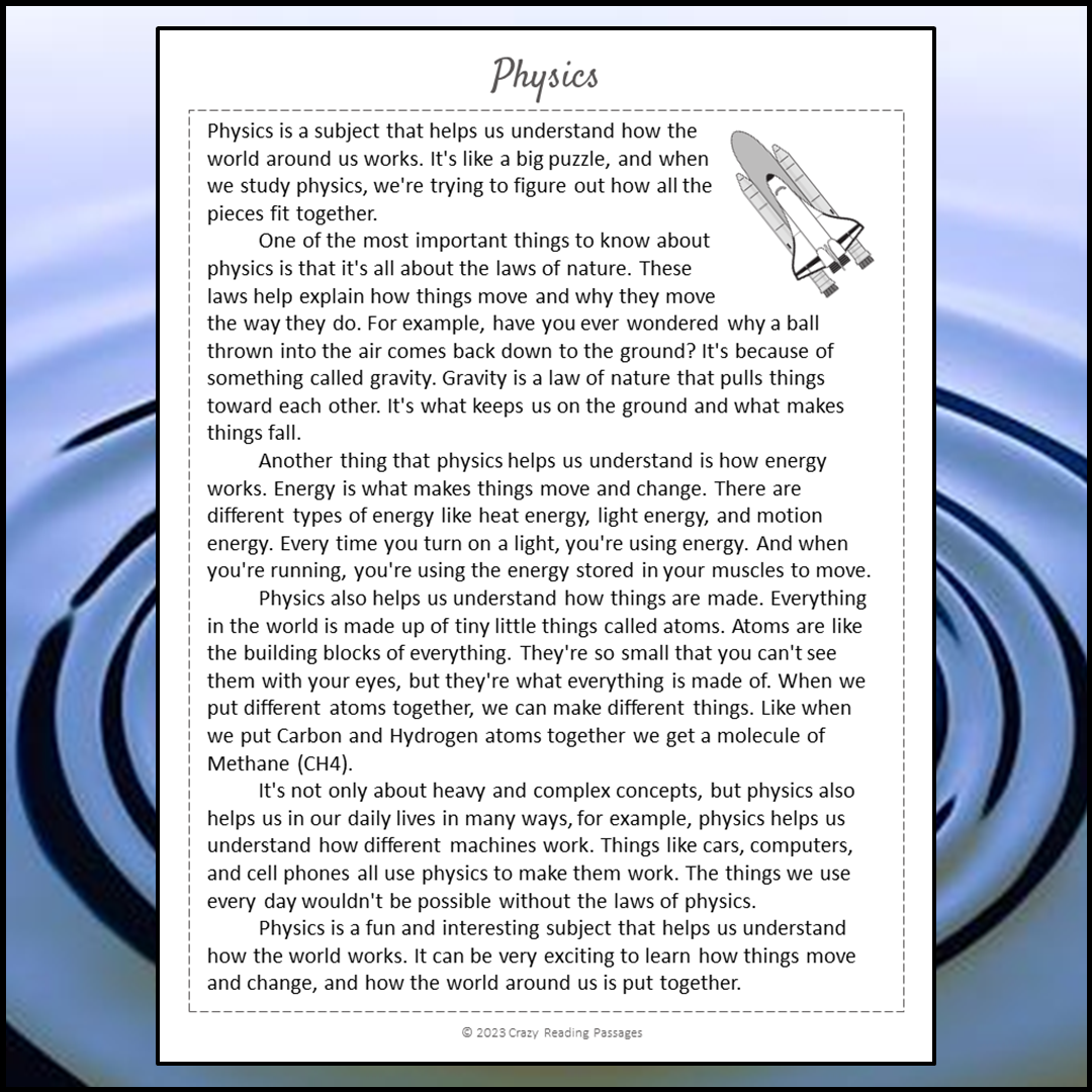 Physics Reading Comprehension Passage and Questions | Printable PDF