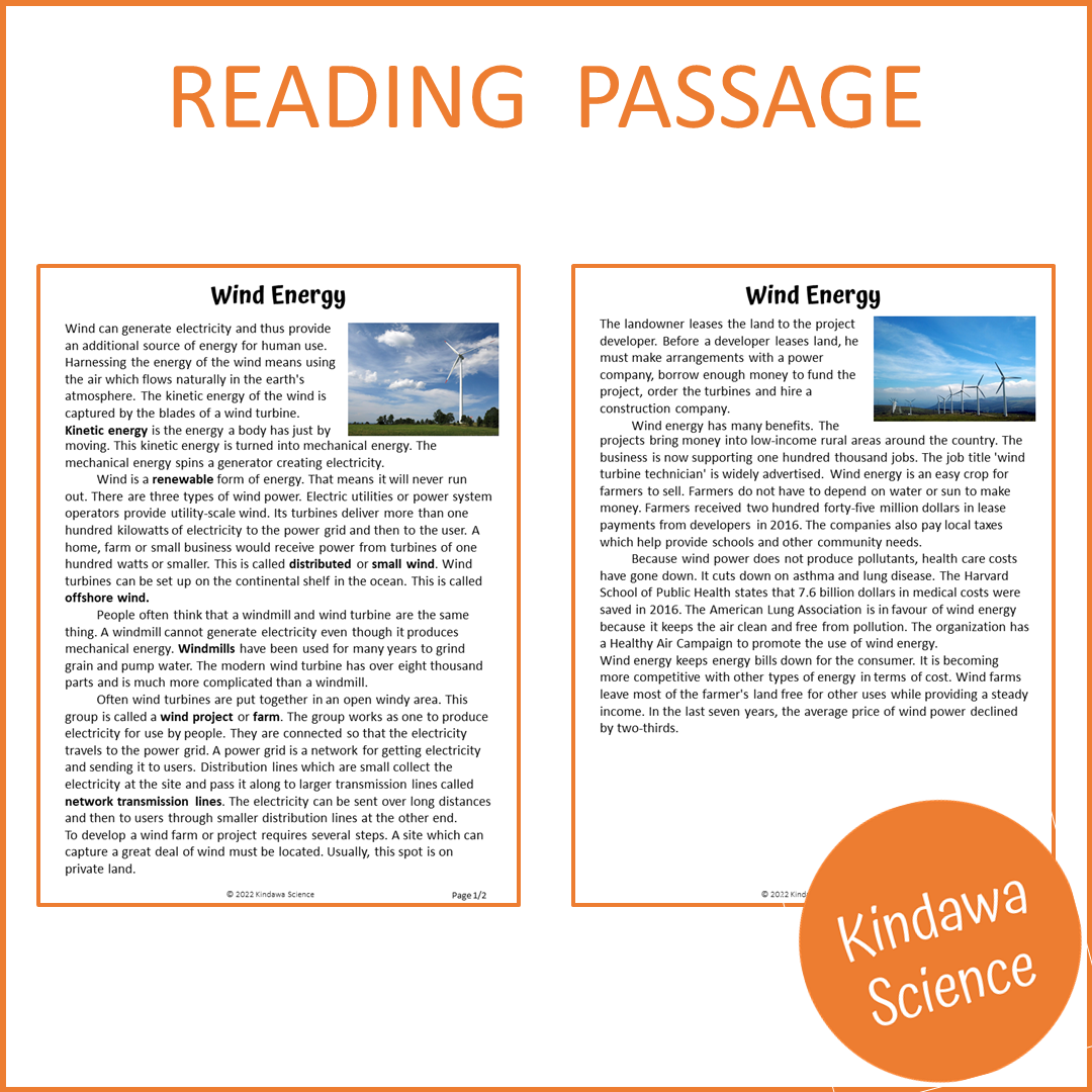 Wind Energy Reading Comprehension Passage and Questions | Printable PDF