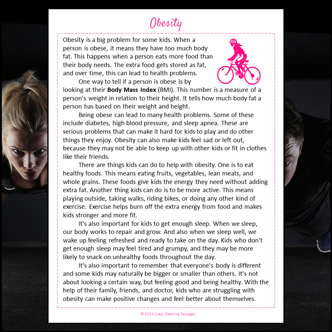 Obesity Reading Comprehension Passage and Questions | Printable PDF