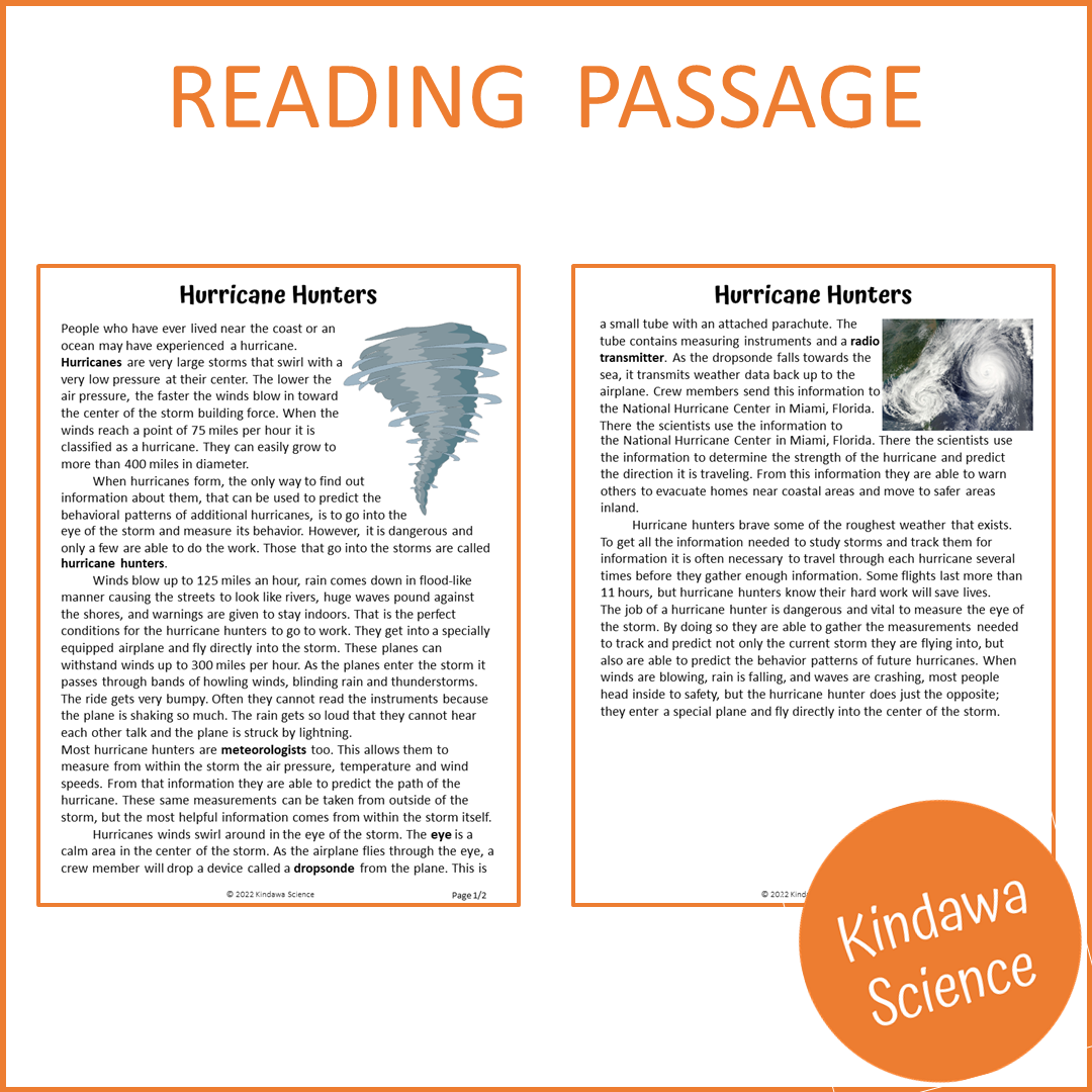 Hurricane Hunters Reading Comprehension Passage and Questions | Printable PDF