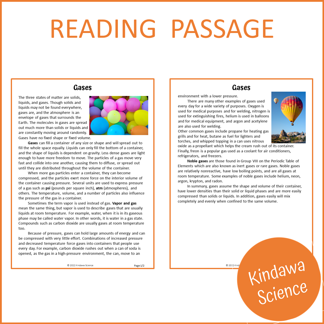 Gases Reading Comprehension Passage and Questions | Printable PDF