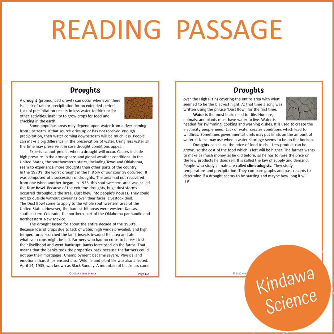 Droughts Reading Comprehension Passage and Questions | Printable PDF