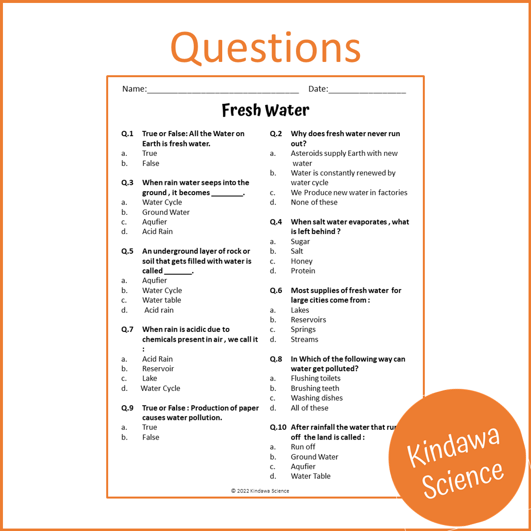 Fresh Water Reading Comprehension Passage and Questions | Printable PDF