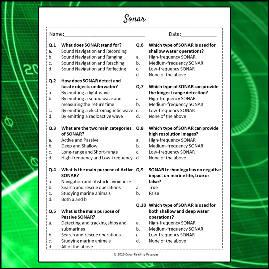 Sonar Reading Comprehension Passage and Questions | Printable PDF