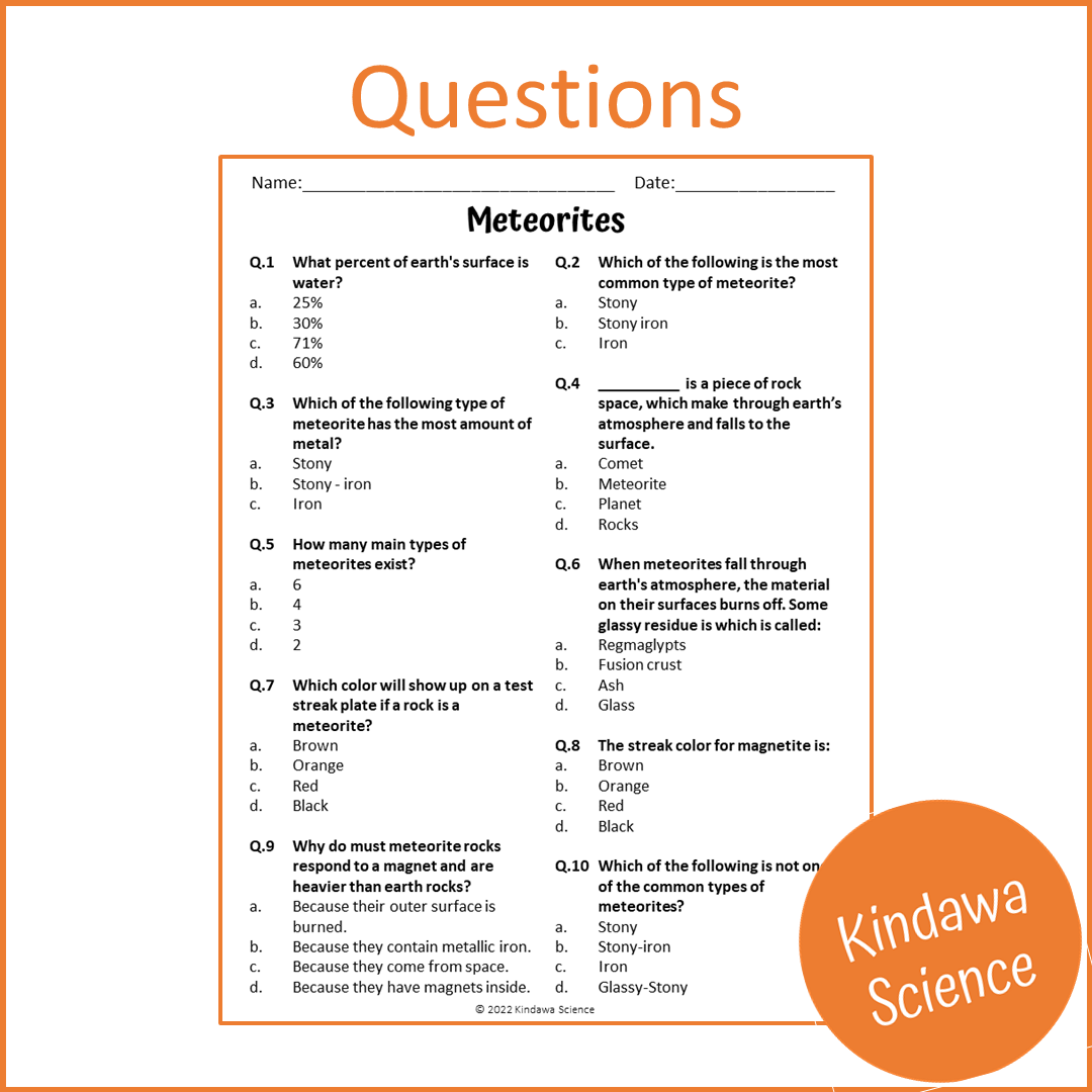 Meteorites Reading Comprehension Passage and Questions | Printable PDF