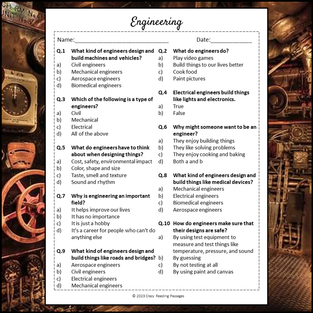 Engineering Reading Comprehension Passage and Questions | Printable PDF
