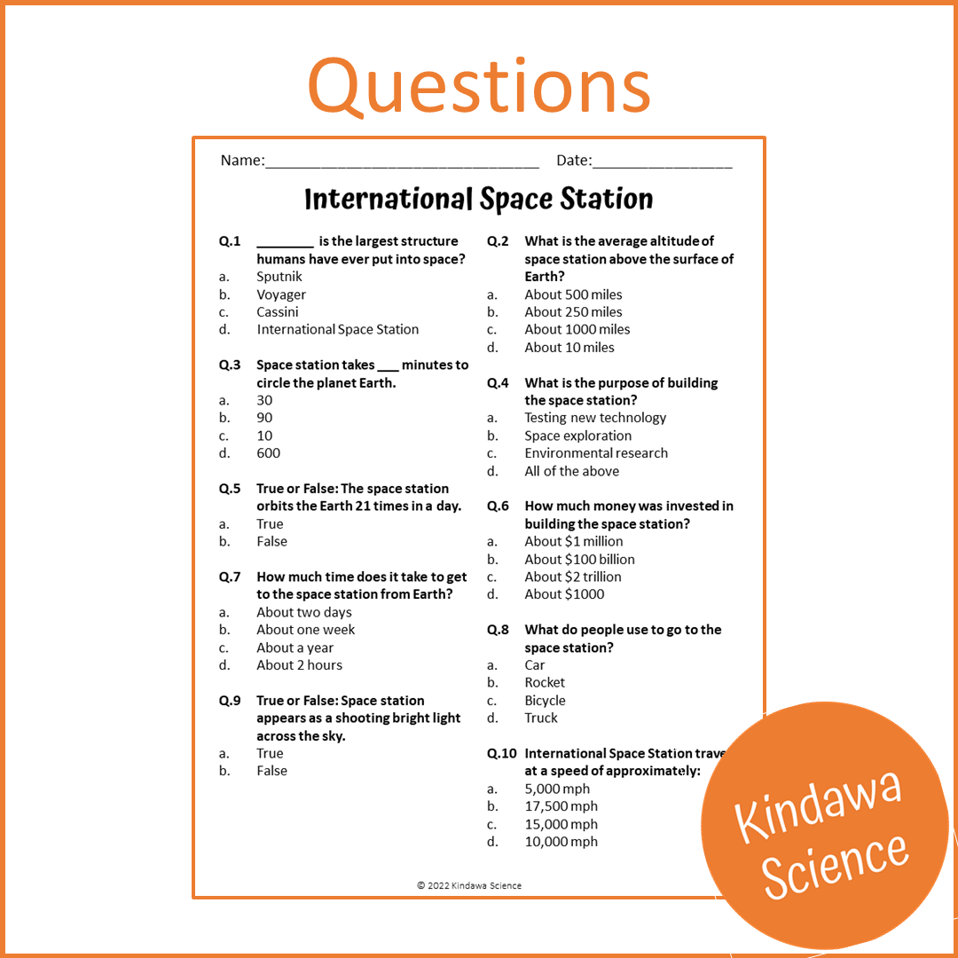 International Space Station Reading Comprehension Passage and Questions | Printable PDF