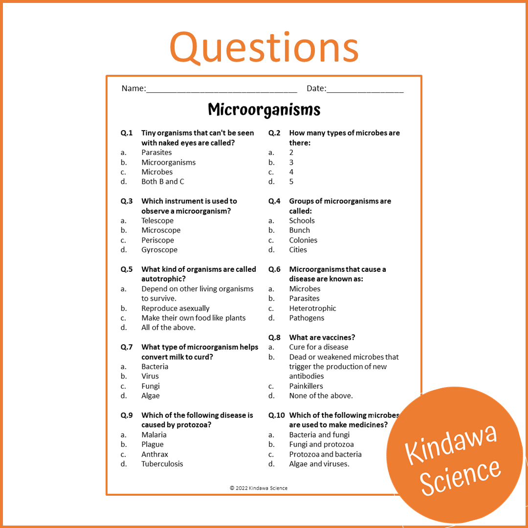 Microorganisms Reading Comprehension Passage and Questions | Printable PDF