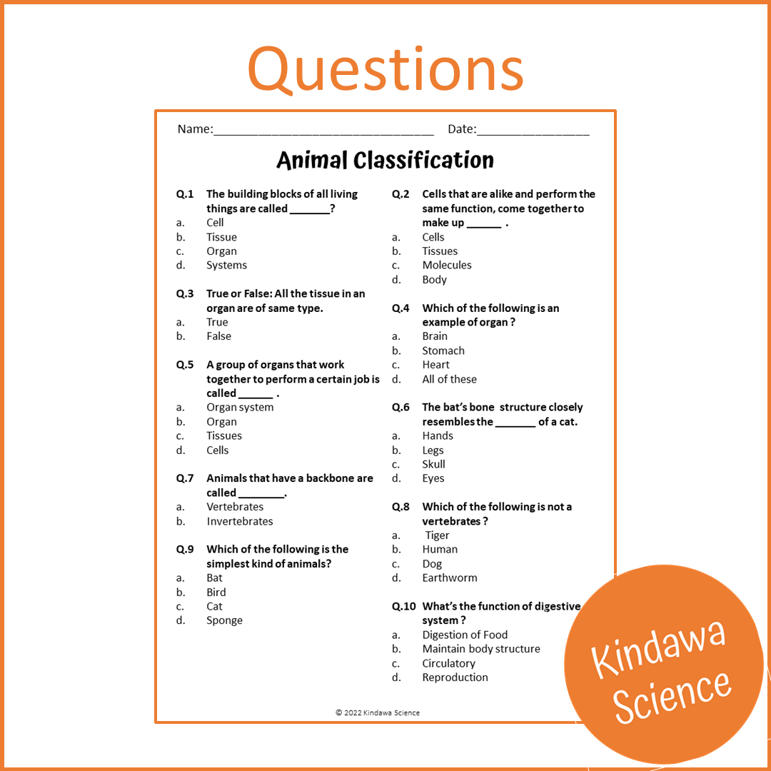 Animal Classification Reading Comprehension Passage and Questions | Printable PDF
