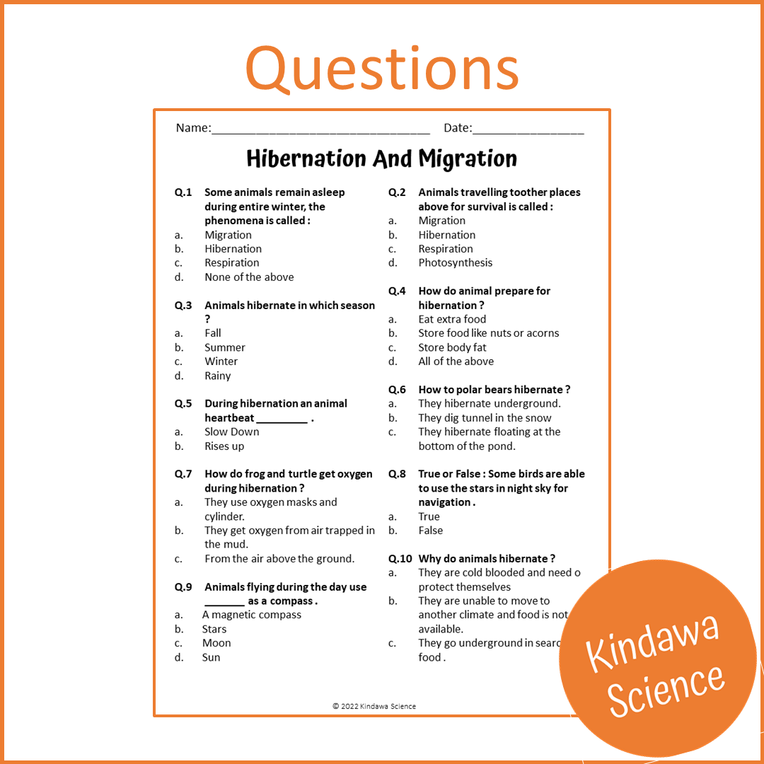 Hibernation And Migration Reading Comprehension Passage and Questions | Printable PDF