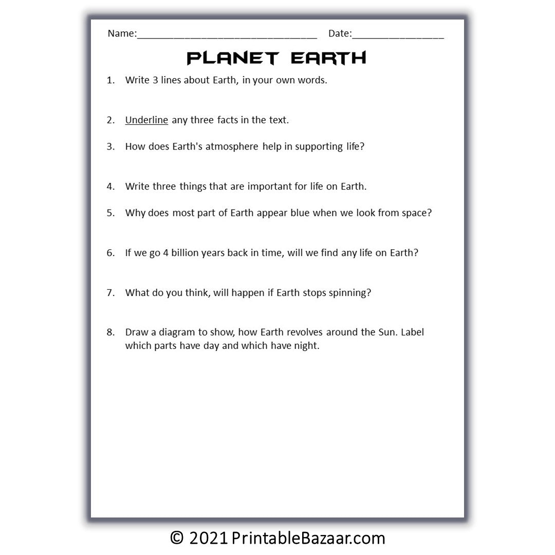 Earth Reading Comprehension Passage and Questions