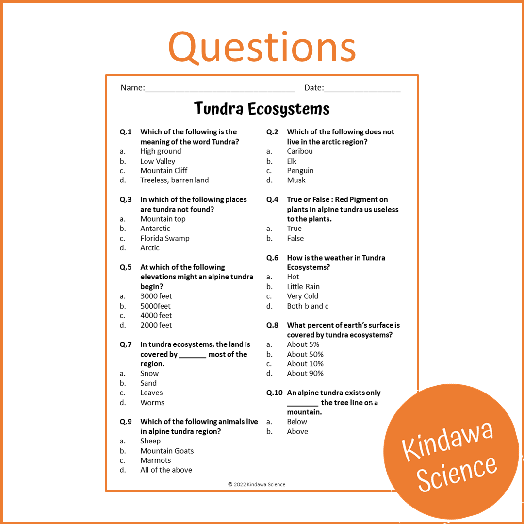 Tundra Ecosystems Reading Comprehension Passage and Questions | Printable PDF
