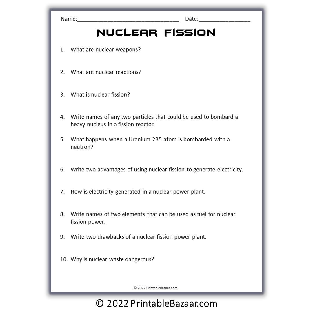 Nuclear Fission Reading Comprehension Passage and Questions | Printable PDF