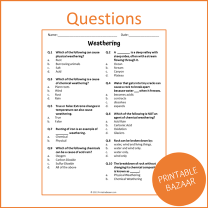 Weathering Reading Comprehension Passage and Questions | Printable PDF