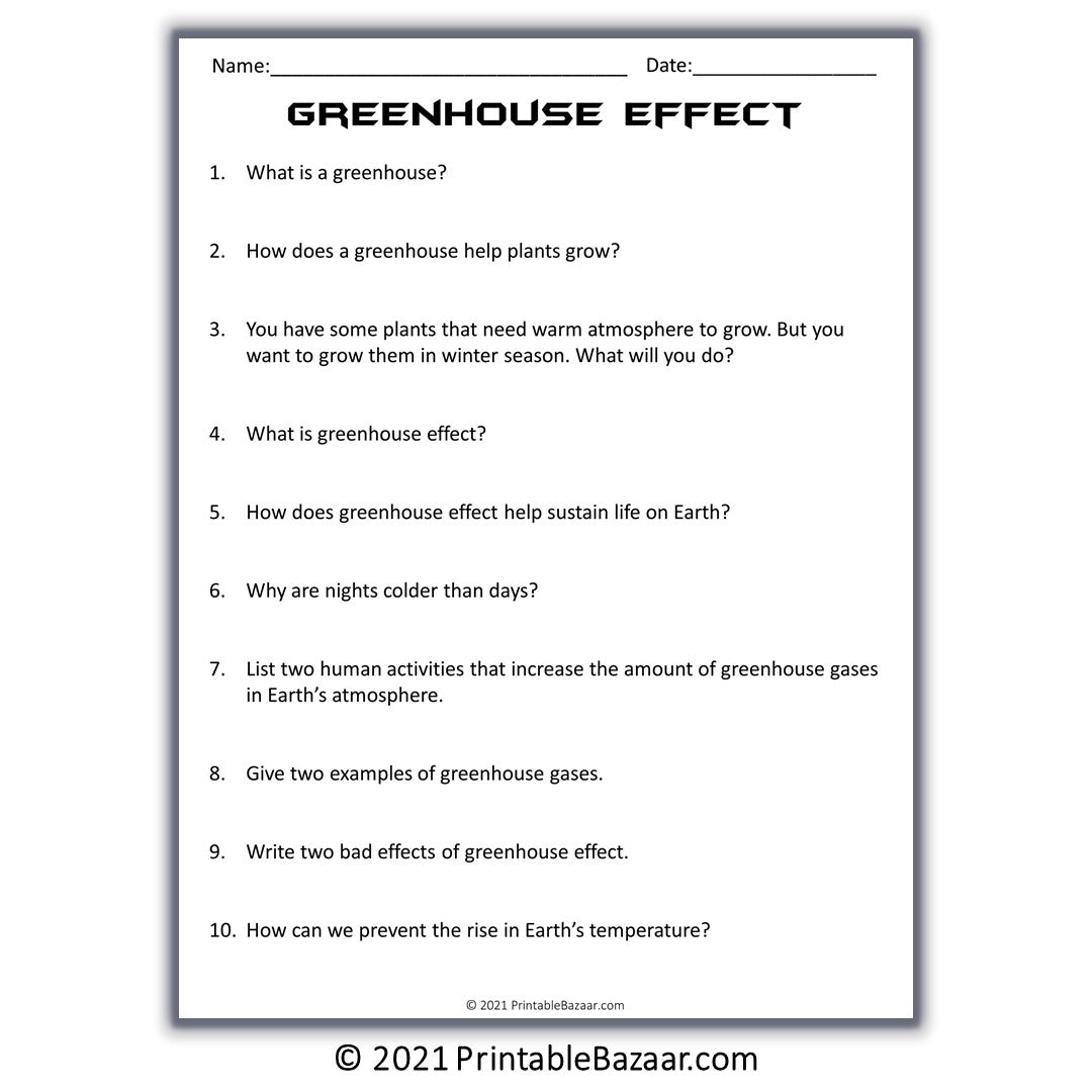 Greenhouse Effect Reading Comprehension Passage and Questions | Printable PDF