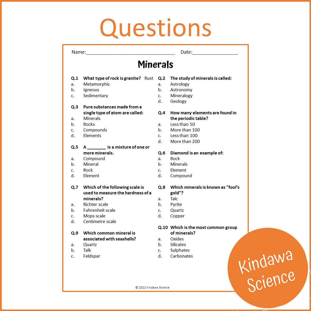 Minerals Reading Comprehension Passage and Questions | Printable PDF
