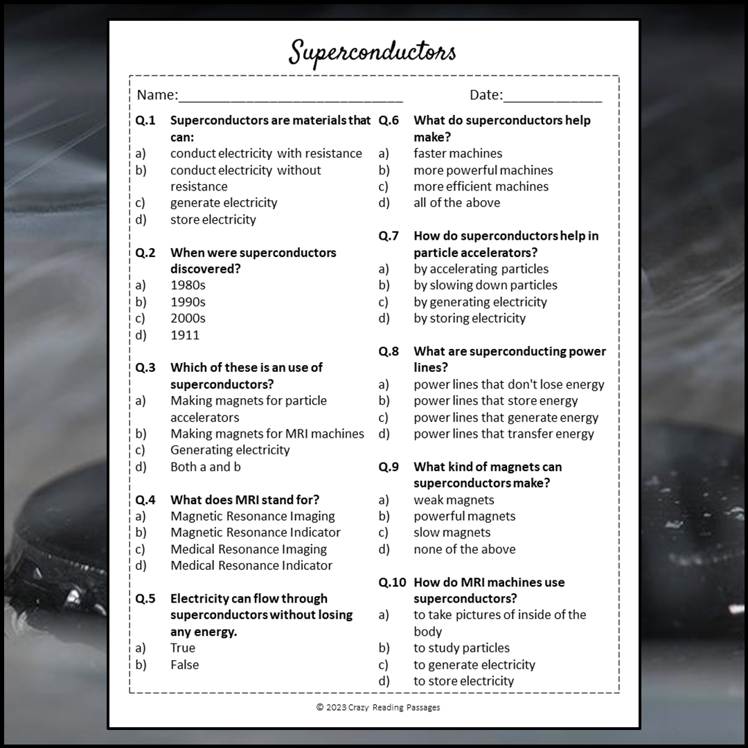 Superconductors Reading Comprehension Passage and Questions | Printable PDF