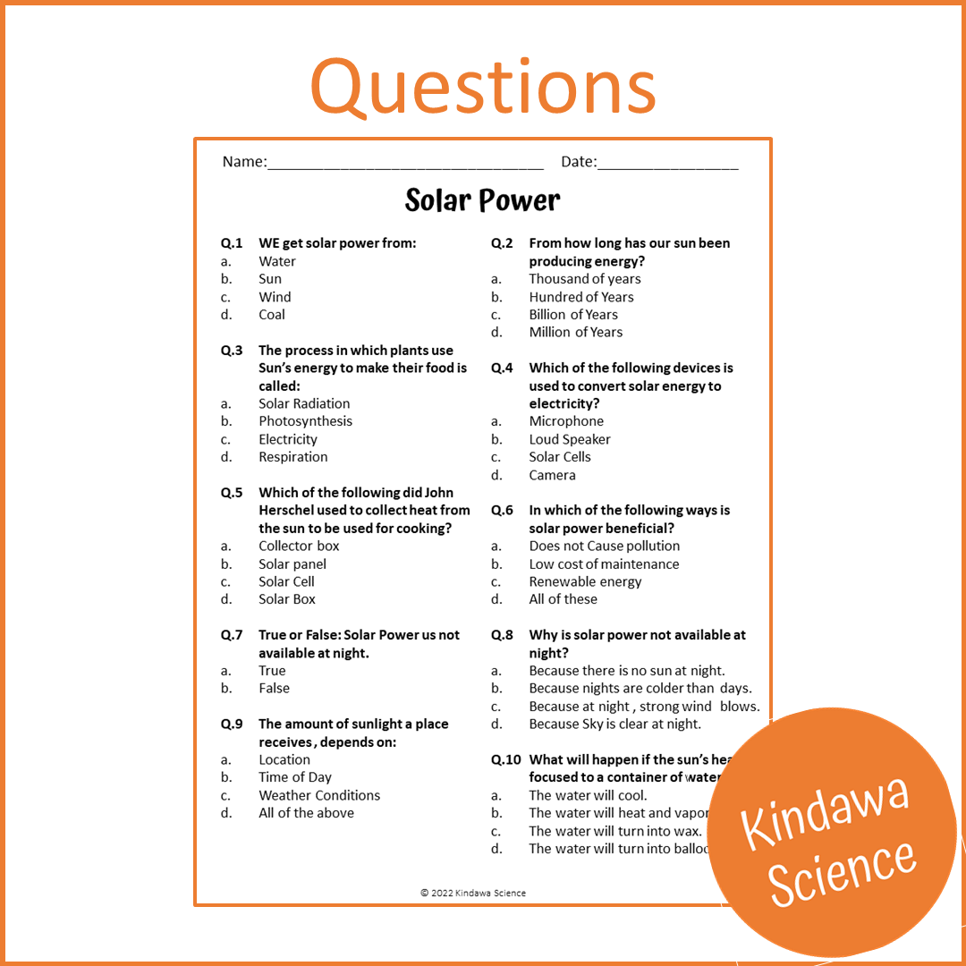 Solar Power Reading Comprehension Passage and Questions | Printable PDF