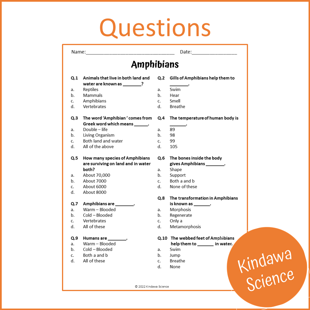 Amphibians Reading Comprehension Passage and Questions | Printable PDF